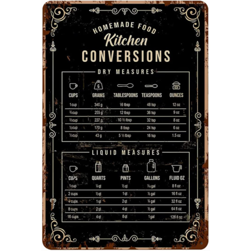 Kitchen Baking Conversion Chart - Винтажная забавная металлическая табличка 12x8: Таблица