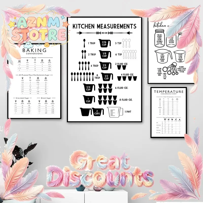 Kitchen Baking Conversion Chart - Минималистичный постер-картина на холсте с измерениями
